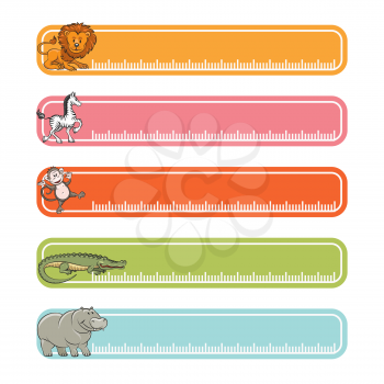 Baby banners vector with wild animals and rulers for web pages and forums
