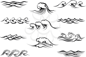 Ocean waves or sea waves isolated on white background vector