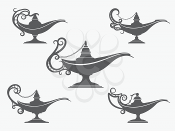 Aladdin or genie oil lamp icons set. Vector illustration