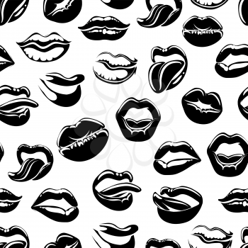 Seamless pattern with black sexy lips on whita background. Vector illustration