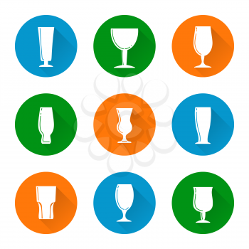 Flat beer glass icons set vector isolated on white background