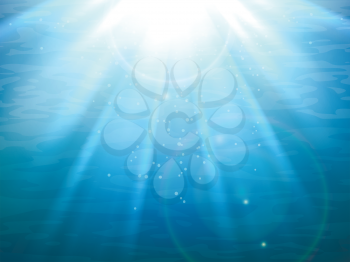 Underwater light rays. Blue water background with beams vector illustration