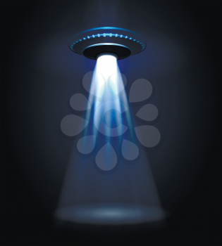 UFO alien flying with lights vector illustration