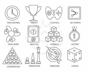 Business gamification icons. Fun competition game signs. Vector illustration
