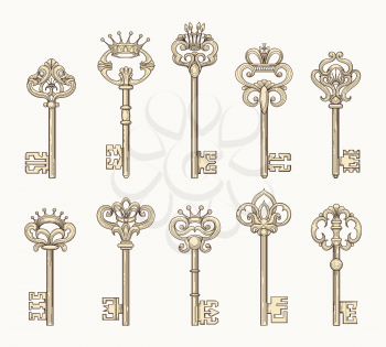 Vector antique chaves or ancient keys for old door