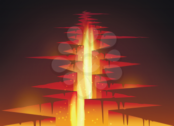 Cracked hole in ground with lava or magma and fire vector illustration