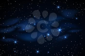 Milky way galaxy black vector background with blue stars nebula