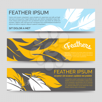 Feathers yellow and blue horizontal banners template vector set