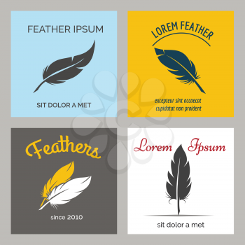 Feather logo set. Soft, flight and tenderness feathers vector symbols