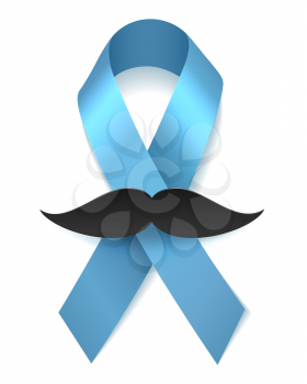 Prostate cancer man health blue ribbon with moustache isolated on white november vector poster