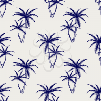 Ball pen imitation palms seamless pattern. Sketch palm background vector illustration