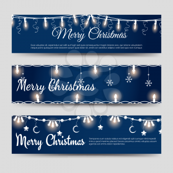 Christmas banners template with shining garlands vector illustration