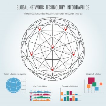 Global network technology infographics with sphere and diagramm. Vector illustration