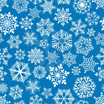 Snowflakes seamless pattern vector illustration. White snowflakes on blue background