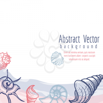 Abstract vector background with sea shells and watercolor elements