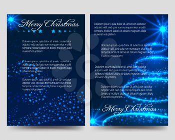 Christmas flyers with shining tree. Blue brochure flyer template vector