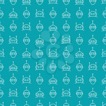 Robot seamless pattern - white robots heads on blue background vector