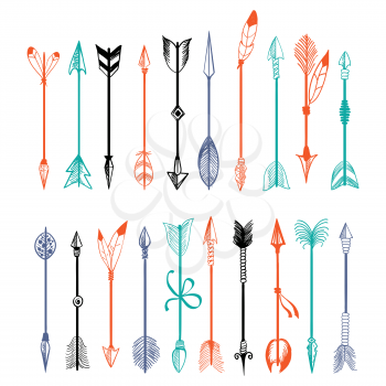 Hand drawn colorful arrows collection isolated on white background vector