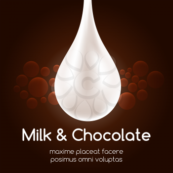 Milk drop and black chocolate wallpaper. Cream droplet vector background