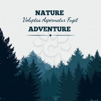 Pine forest landscape background with text. Vector illustration