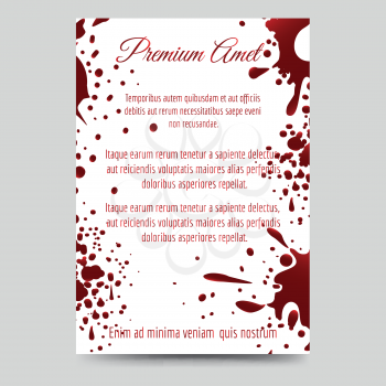 Brochure flyer template A6 with blood splashes on white background with text. Vector illustration