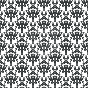 Decorative maple tree black seamless pattern design. Vector illustration