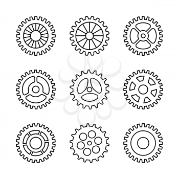 Thin line gears icon set isolated on white backround. Vector illustration