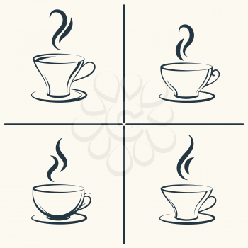 Coffee cups with smoke icon set. Vector illustration