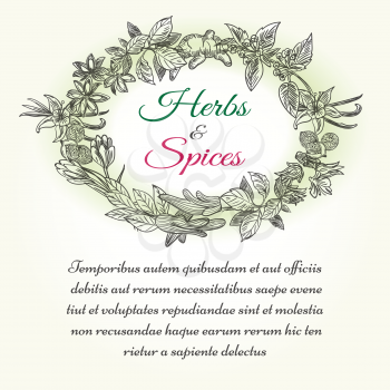 Natural herbal seasonings frame with text for health lifestyle vector design