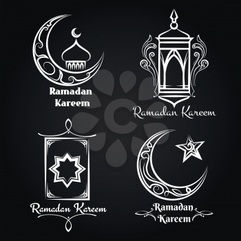 Ramadan kareem logo set. Vector arabic islamic emblems or muslim labels
