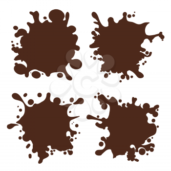 Chocolate splash shapes vector illustration. Brown choco splotch set isolated on white background