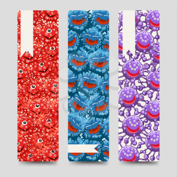 Bookmarks collection with colorful emotional monsters or microbes. Vector illustration