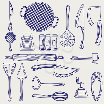Hand drawn cutlery collection. Vector ballpoint pen drawing