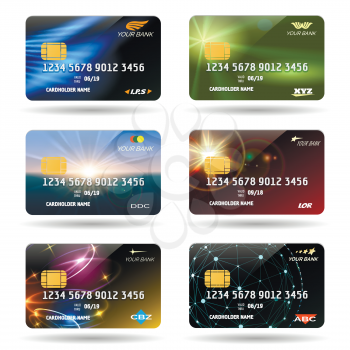 Credit or debit cards vector illustration. Business financial credit cards with glossy background isolated on white background
