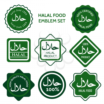 Halal food labels vector illustration. Green colors halal food logo set