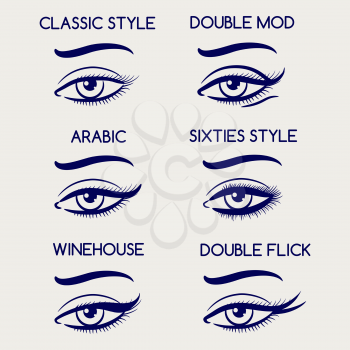 Woman eyes makeup vector illustration. Ballpoint pen eyeliner set