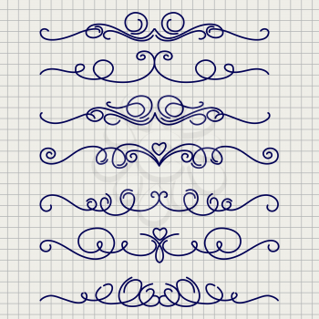 Hand drawn cute doodle thin line borders on notebook page. Vector illustration