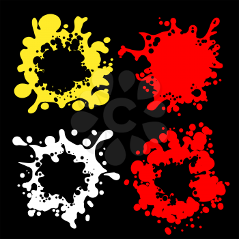 Vector color splashes shape silhouettes on black background