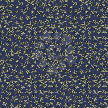 Hipster style pattern design. Vector hand drawn stars on blue backdrop texture