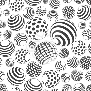 Abtract halftone spheres seamless pattern in black and white colors. Vector illustration