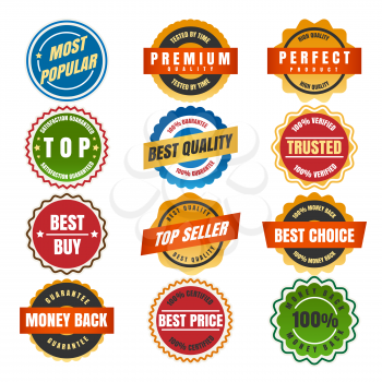 Colorful round labels and stickers isolated on white background. Vector illustration