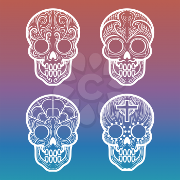 Calavera or mexican decortive skull on colorful background, vector illustration