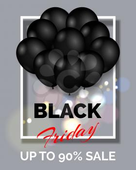 Black friday shopping poster background. Sale banner or flyer promotion template with black balloons vector illustration