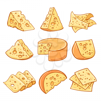 Cheese doodle. Hand drawn emmentaler swiss cheese isolated on white background, vector illustration
