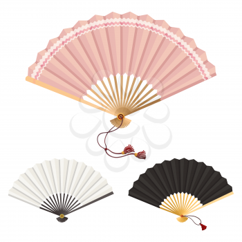 Pink, white, black fans isolated on white background, vector illustration
