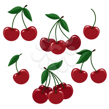 Cherry illustration. Vector cherries or fresh cherise berry set for logo isolated on white background