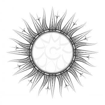 Antique sun sketch. Sun tarot and astrological symbol, engraved vector illustration