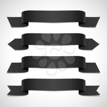 Set of decorative banners. Black ribbons collection, vector illustration