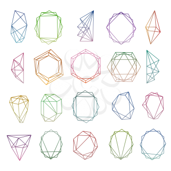 Crystal frames. Modern polygonal geometric diamond frame templates for anniversary and invitation cards vector illustration