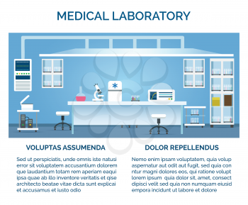 Medical laboratory vector illustration. Doctor or scientist test chemical lab interior
